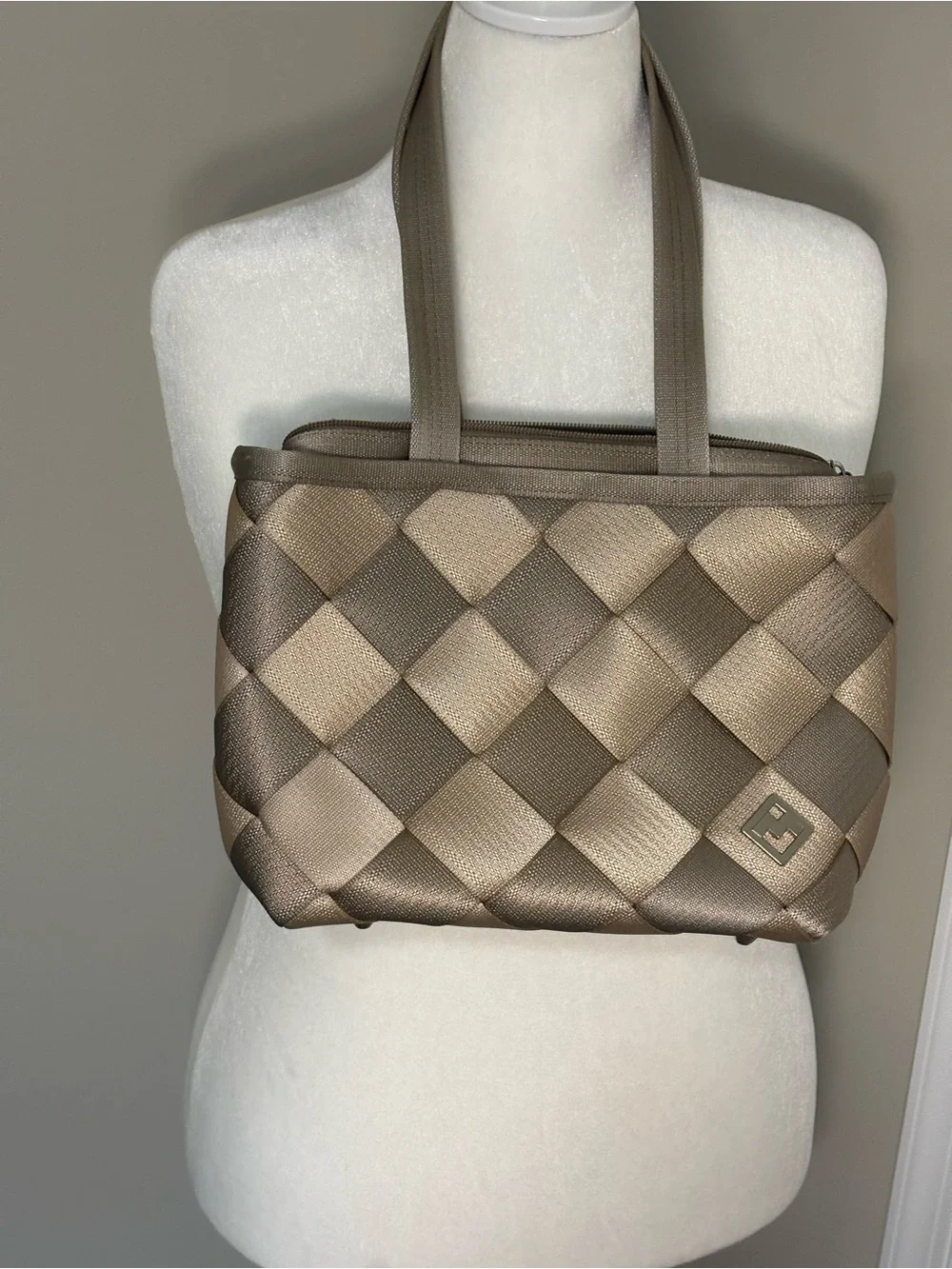 Maggie Bags Taupe Woven Seatbelt Tote